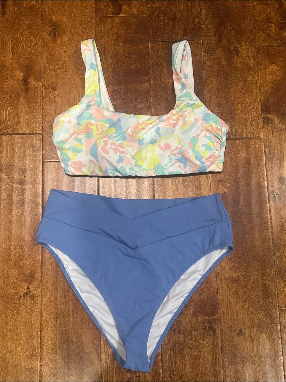 Victoria's Secret Floral Bikini Top XL & Periwinkle High-Waist Bottoms XXL